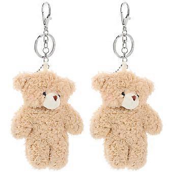 Toy Bear Key Ring 2Pcs Light Brown Stuffed Animal Keychain Perfect For Everyday Use And Car Interior Decor