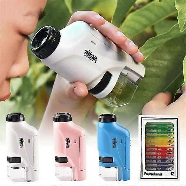 Mini Pocket Microscope Set 60-120x Lab Handheld Microscope Battery-powered Microscope with LED Lighting