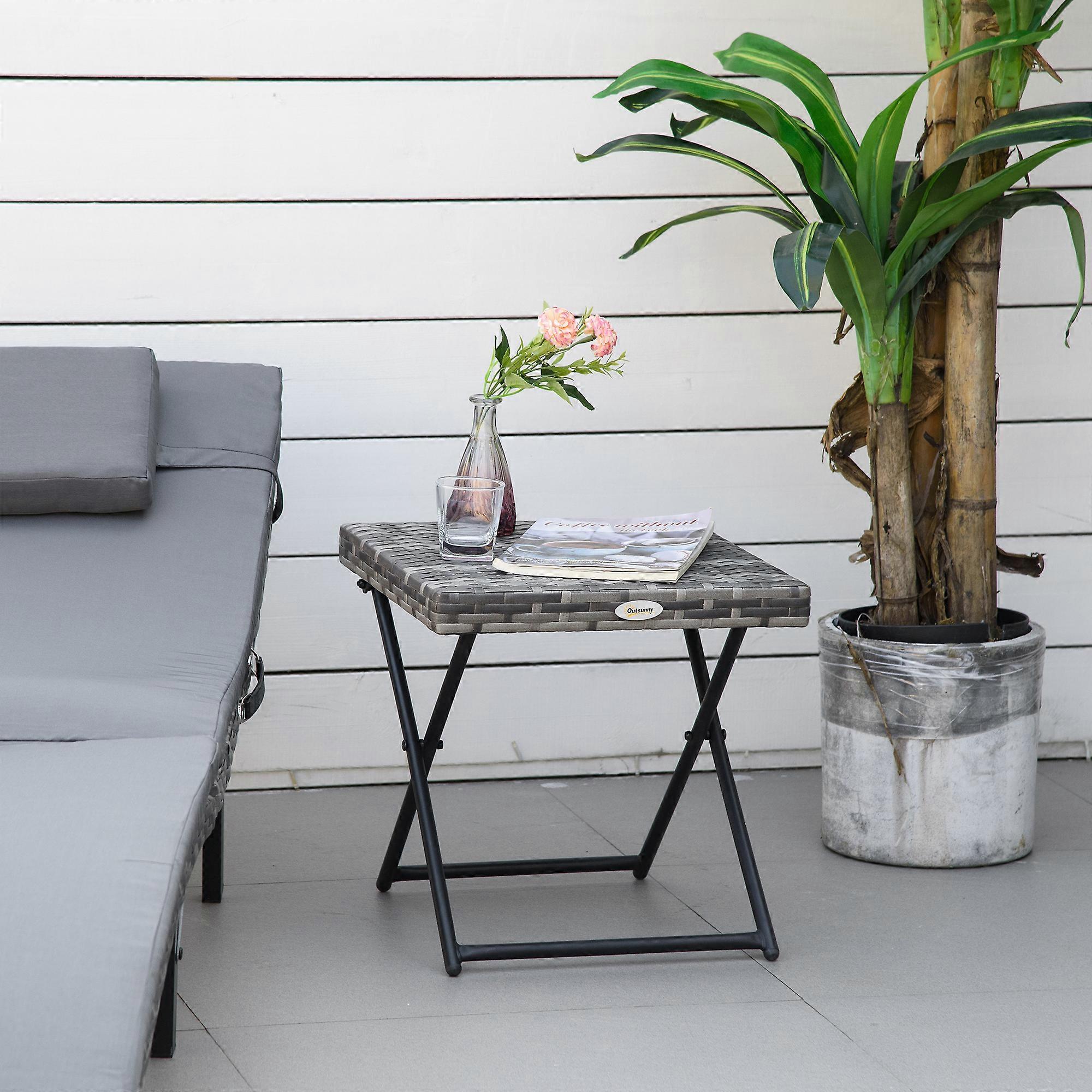 Square PE Wicker Rattan Folding Table - Grey
