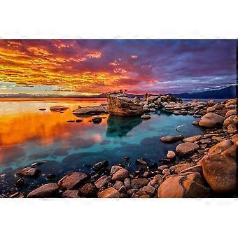 Prachtige puzzel met kleurrijke zonsondergang langs de rotsachtige kust van Lake Tahoe, geschikt voor volwassenen en kinderen (SC358).