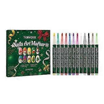 Set van 12 acrylverfmarkers in verschillende kleuren, nagellakmarkers, graffiti-markers, stippelmarkers, teken- en schildermarkers voor doe-het-zelf nagelkunst, beauty en manicure.
