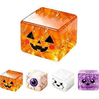 Halloween Spooky Glitter Squishy Cube 5,5 cm, Gotiske Stressbolde til Voksne, Sødt Langsomt Opstigende Græskar Spøgelse Klemlegetøj, Sensorisk Fidget Fødselsdagsgave