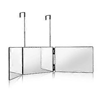 360 Trifold Vanity Makeup Mirror with Telescoping Hook Adjustable Height for Hair Cutting Portable Travel Mirror Home Salon Use