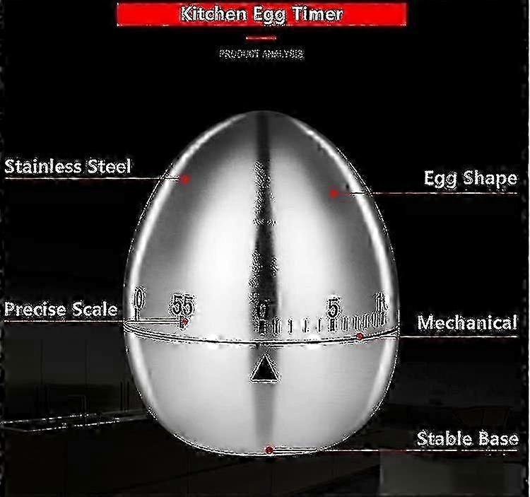 Stainless Steel Mechanical Kitchen Timer Egg Shape Countdown Boild Alarm