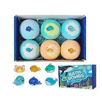 6 Pack Natural Bath Bombs with Mega Bubbles & Surprise Inside Animal Bulk Easter Basket Stuffers Organic All Natural Bath Bombs Gift Set-WHBYV