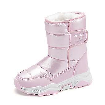 Boys and Girls Winter Snow Boots, Mid-Calf Fabric Upper with TPR Sole and Hook-and-Loop Closure, Outdoor Terrain Traction for Kids