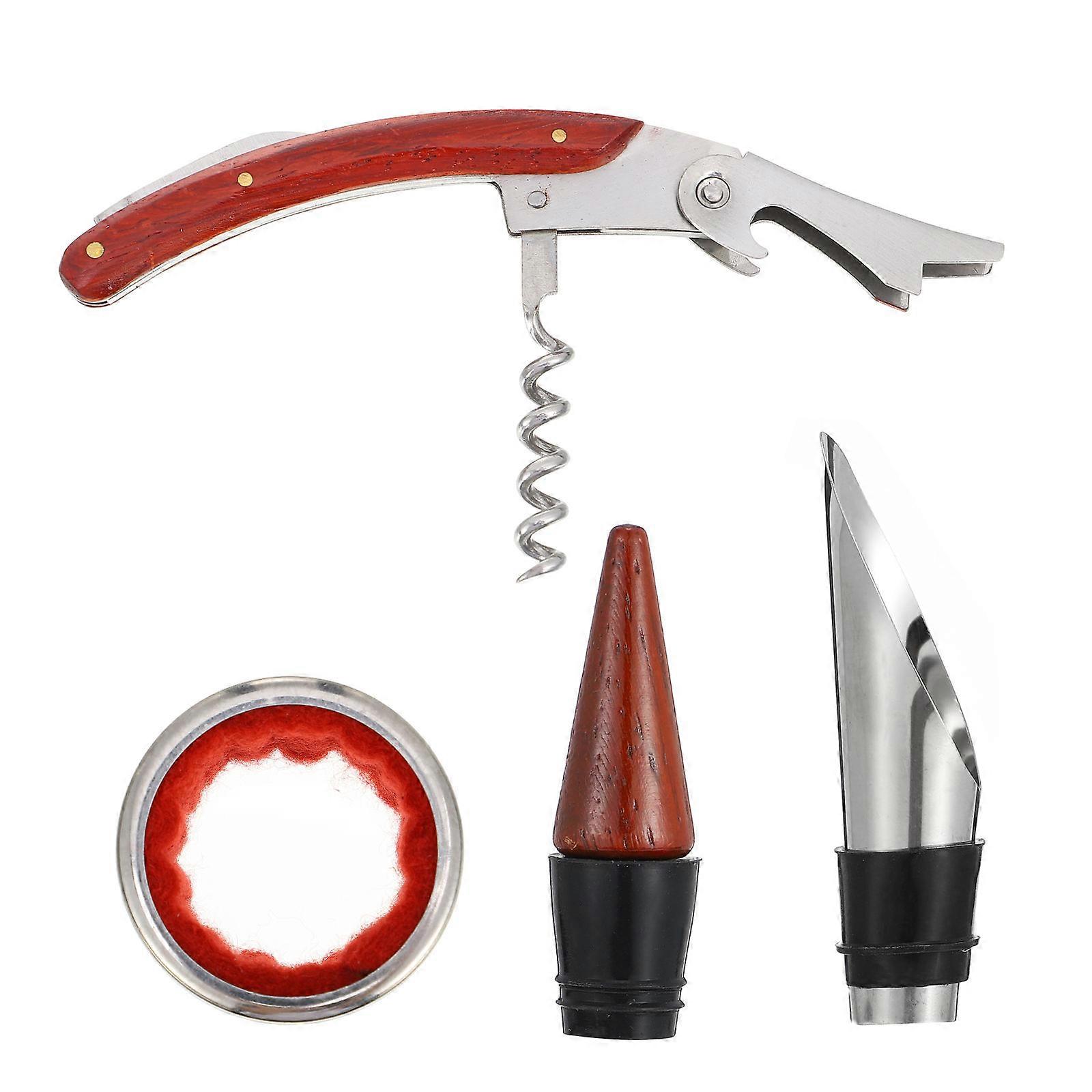 Red Cork Puller for 3Pcs Set with Opening Tool and Drip Ring