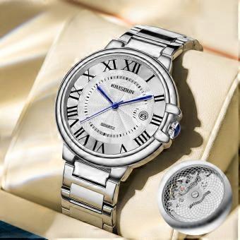 Men's Watch White Dial Crystal Bezel Roman Numerals Steel Bracelet Quartz