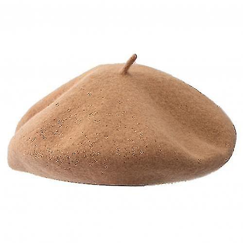 Vintage Autumn Winter Solid Color Warm Woolen Beret Hat Cap Camel
