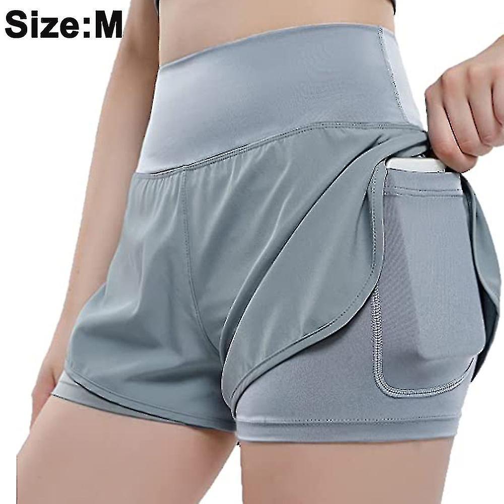 1個レディース2 In 1ランニングショーツワークアウトアスレチックジムヨガショーツ電話ポケット付き女性用-n