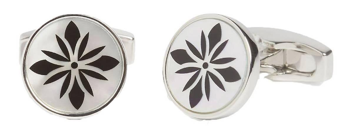 Simon Carter Flower Print Mother of Pearl Cufflinks - Silver/White/Black