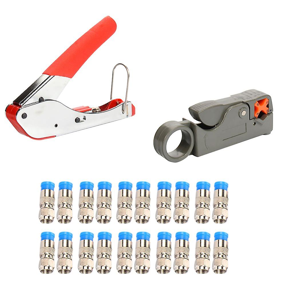 Coax Coaxial Cable Compression Tool With 20 Blue Connector Kit
