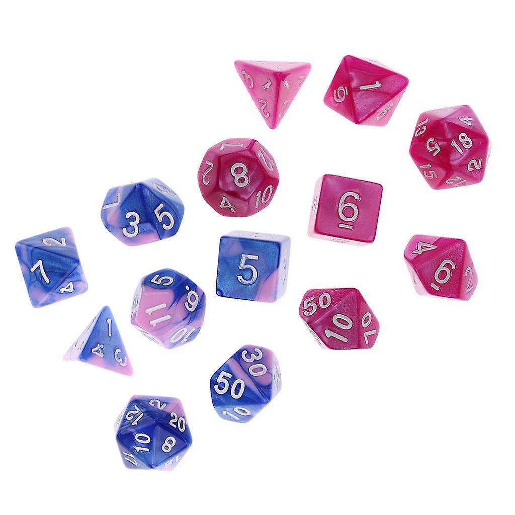 14 Pieces Multi-sided Dice Multi-color Polyhedral Dice Family for D&D Game