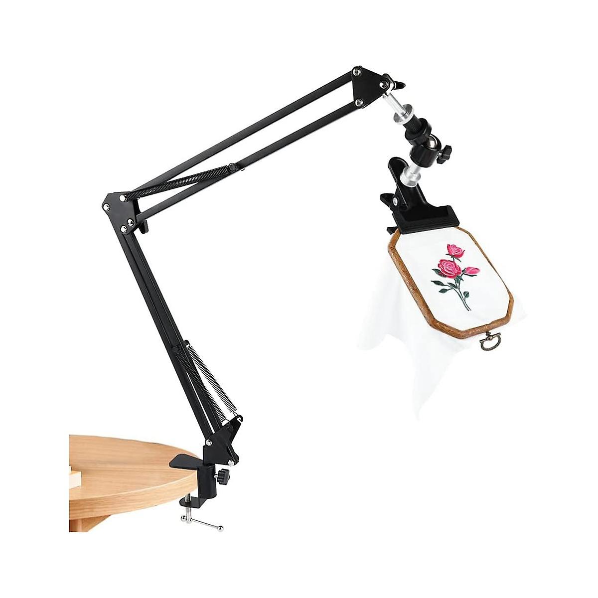 Embroidery Hoop CrossStitch Stand: Adjustable Metal Rotated Embroidery Hoop Holder with 360 Hoop Sp