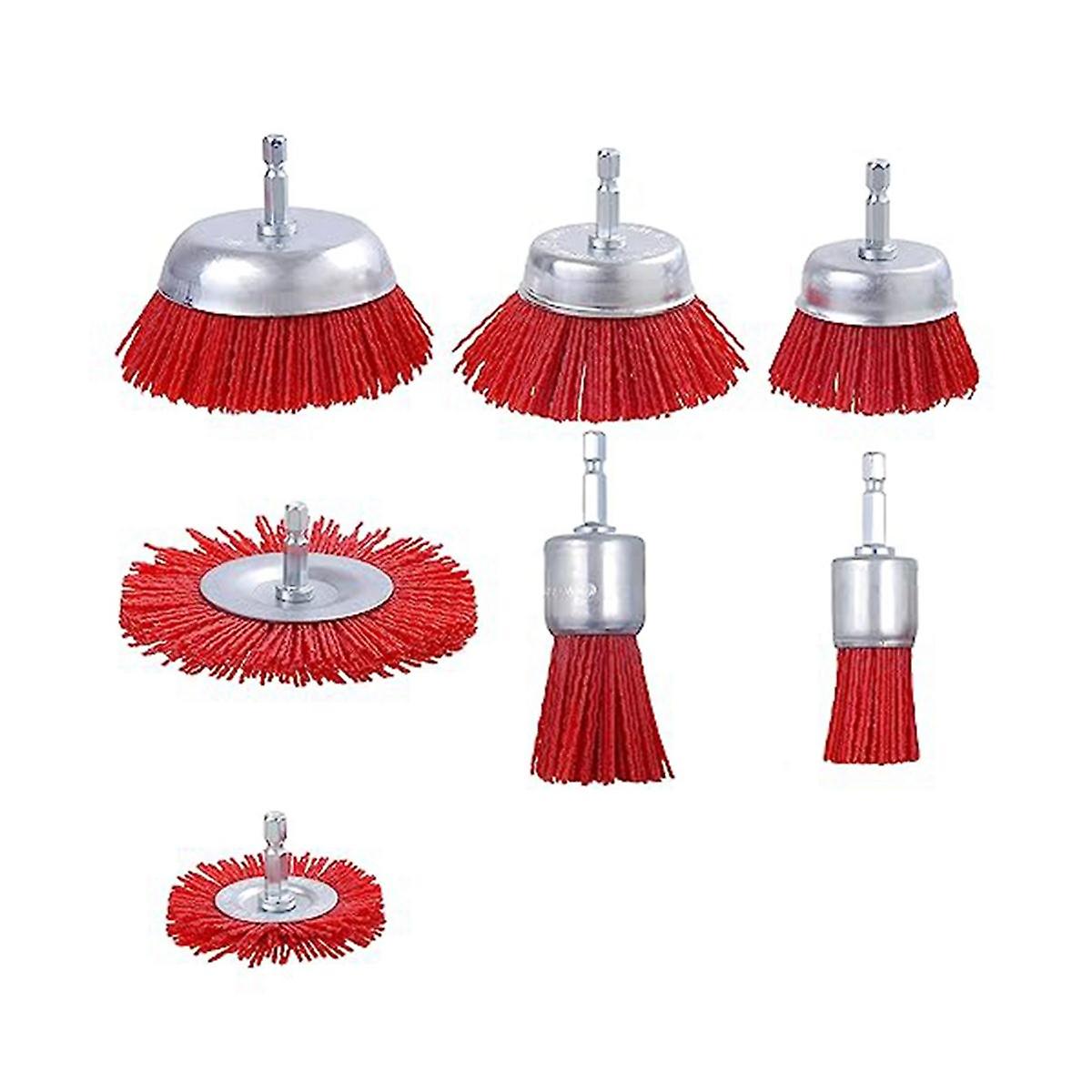 7 Pack Nylon Filament Abrasive Wire Brush Wheel & Cup Brush Set with 1/4 Inch Hex , Nylon Set