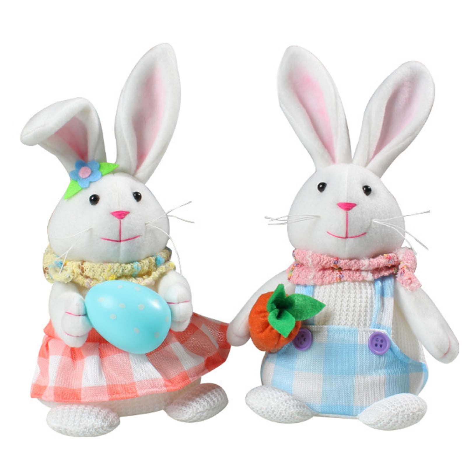 Xmas Easter Standing Cartoon Rabbit Shining Rabbit With Eggs Table Ornaments For Holiday Home Decor