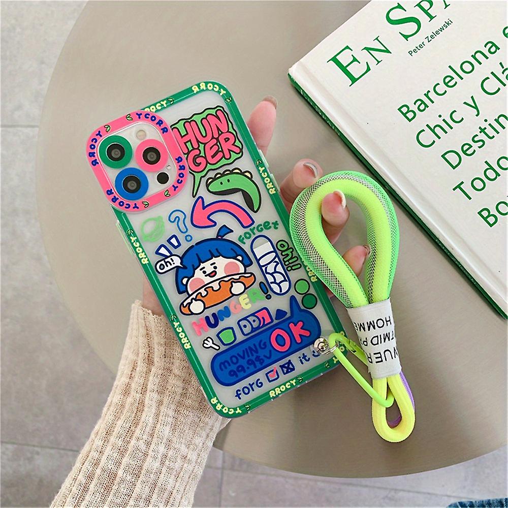 Cute Crocodile Printed Phone Case With Short Lanyard For Iphone14/14plus/14pro/14pro Max Iphone13/13mini/13pro/13pro Max Iphone12/12pro/12pro Max/12