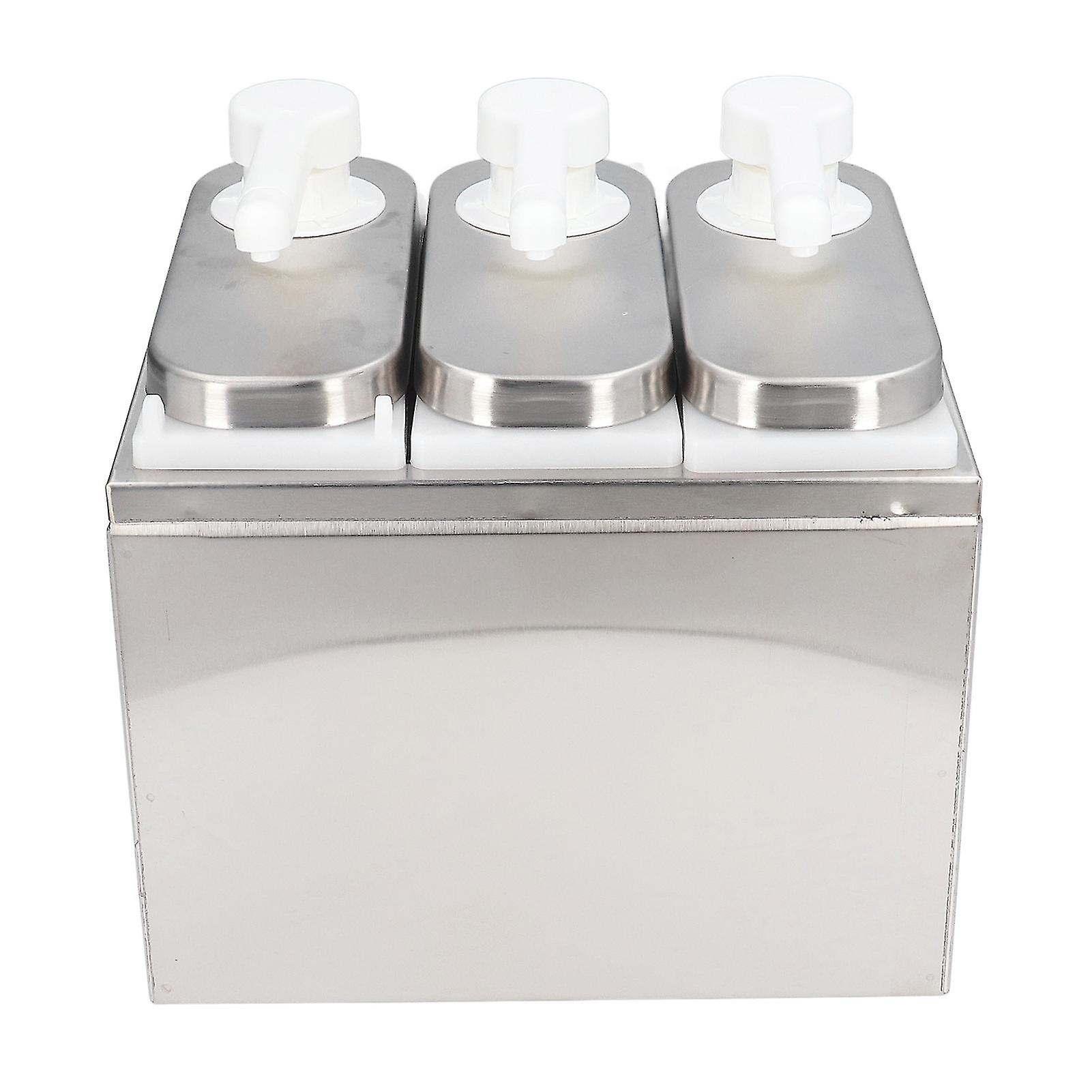 Dispenser for sauces, salads, jams, seasonings, condiments, with base, for kitchen, restaurant, 3 pumps