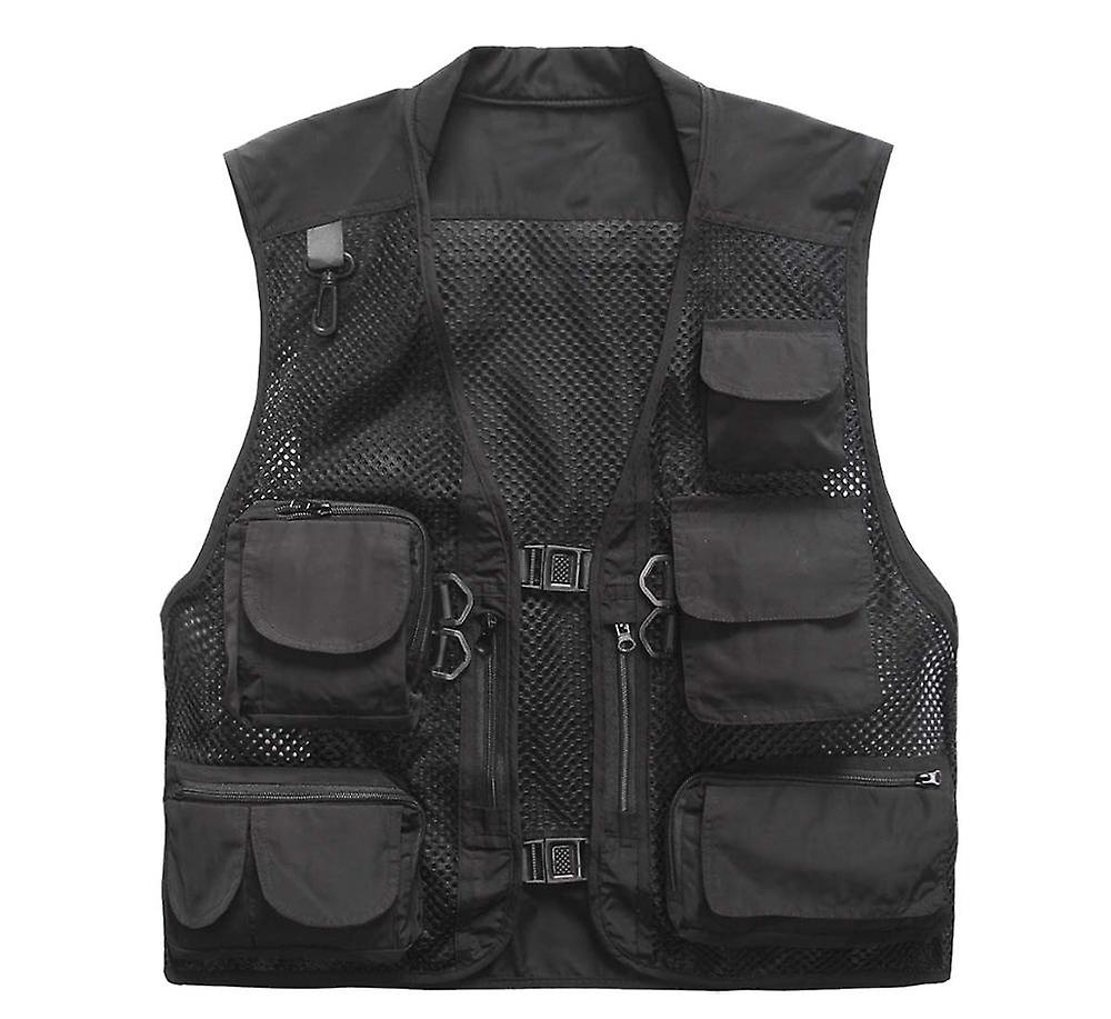 Plus Size Multi Pockets Vest Men Summer Mesh Breathable Photography Waistcoat Reporter Director Casu