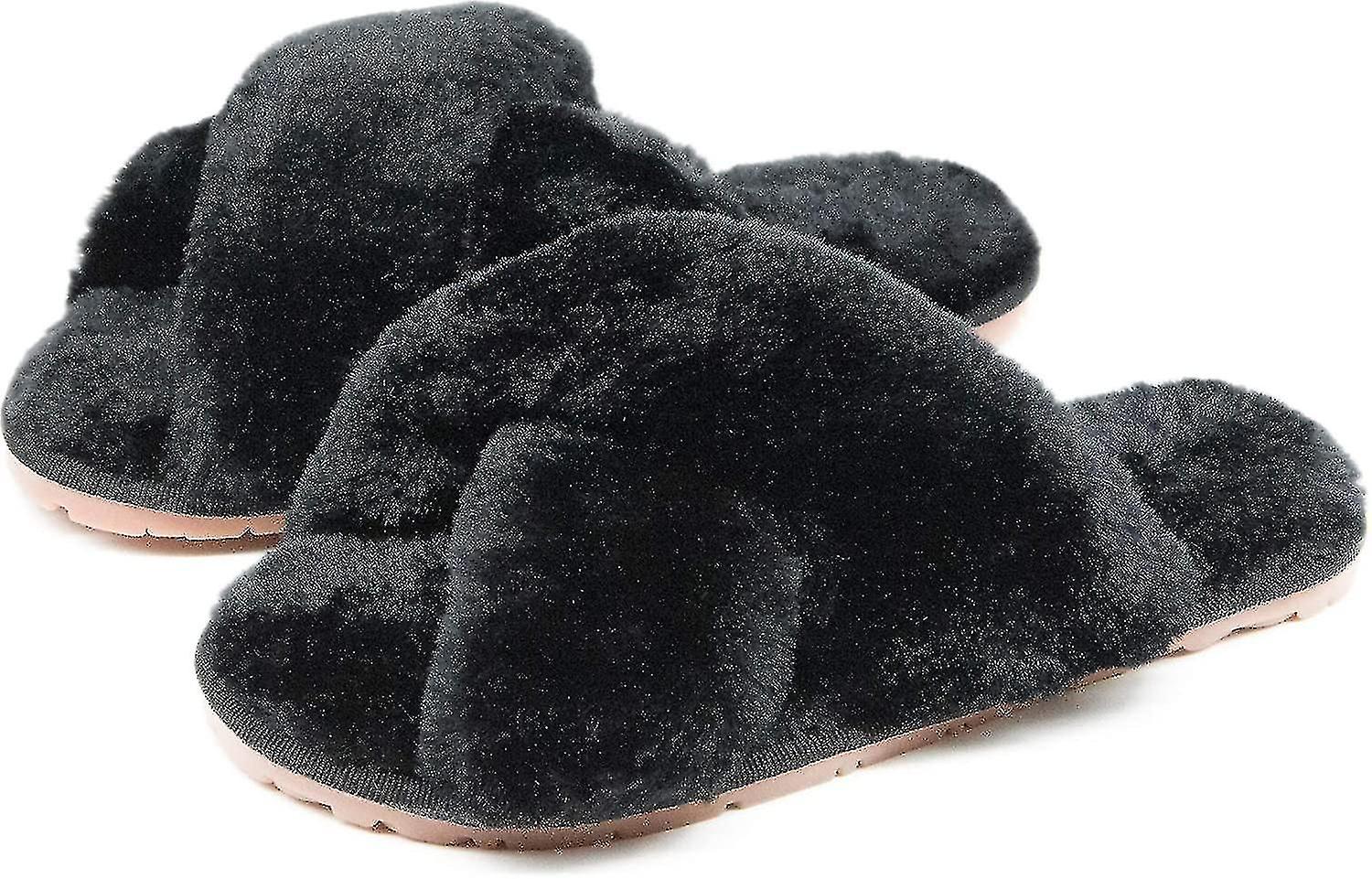 Women's Fur Slippers Flip Flop Open Toe Cozy Memory Foam Sandals Slides