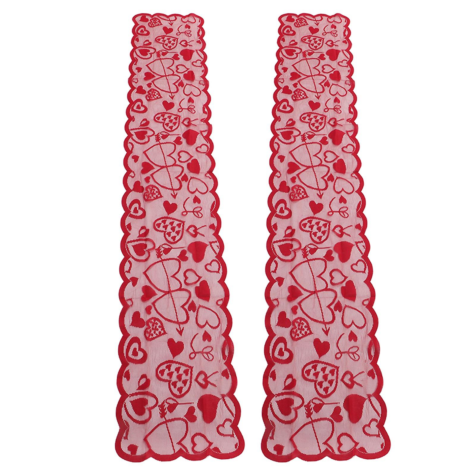 Set of 2 Red Lace Wedding Table Runners with Heart Print, Valentine's Day, Birthday Decoration, 72 x 13 inches