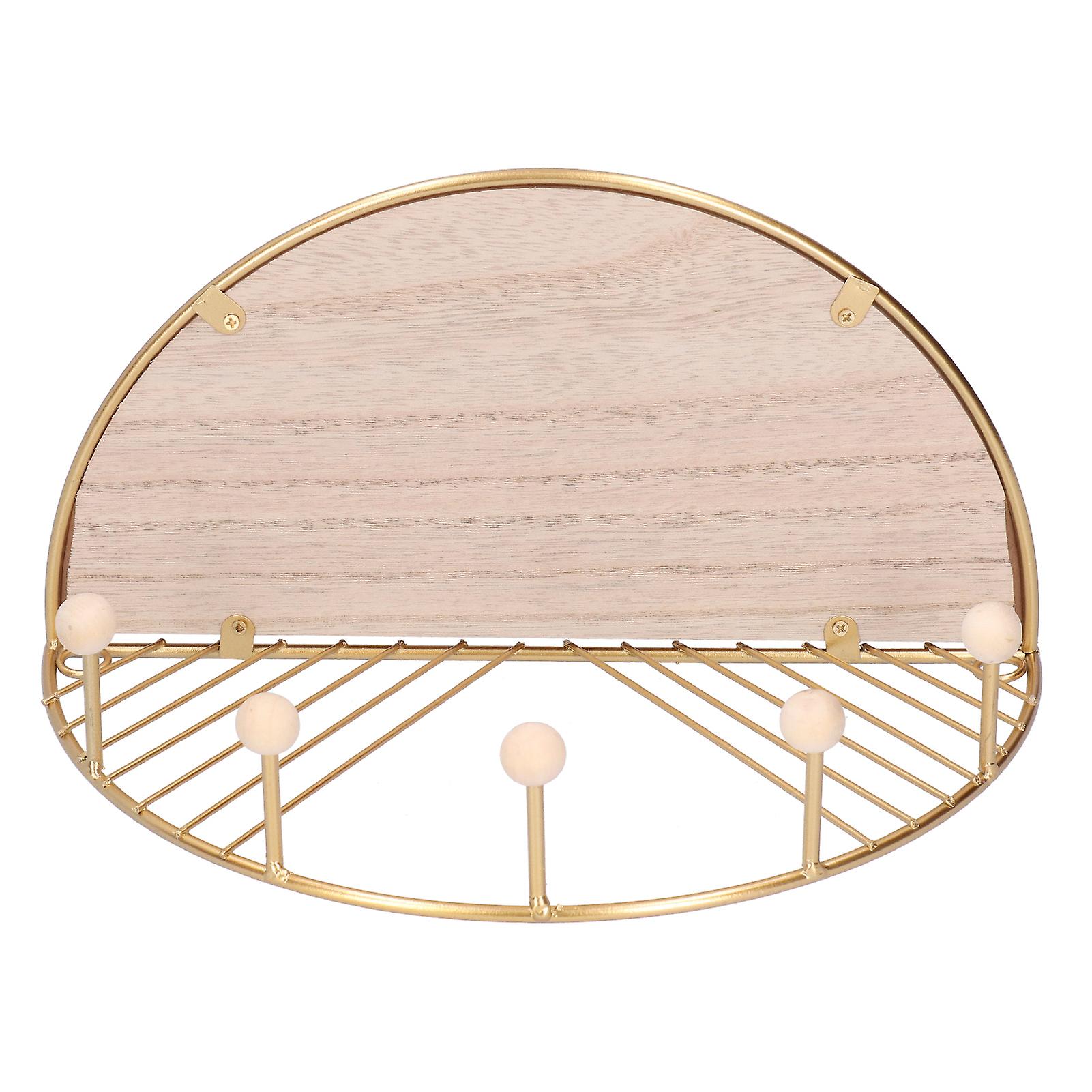 Display Shelf Storage Rack with Clothes Hanger Hook for Home Living Room Entryway Gold