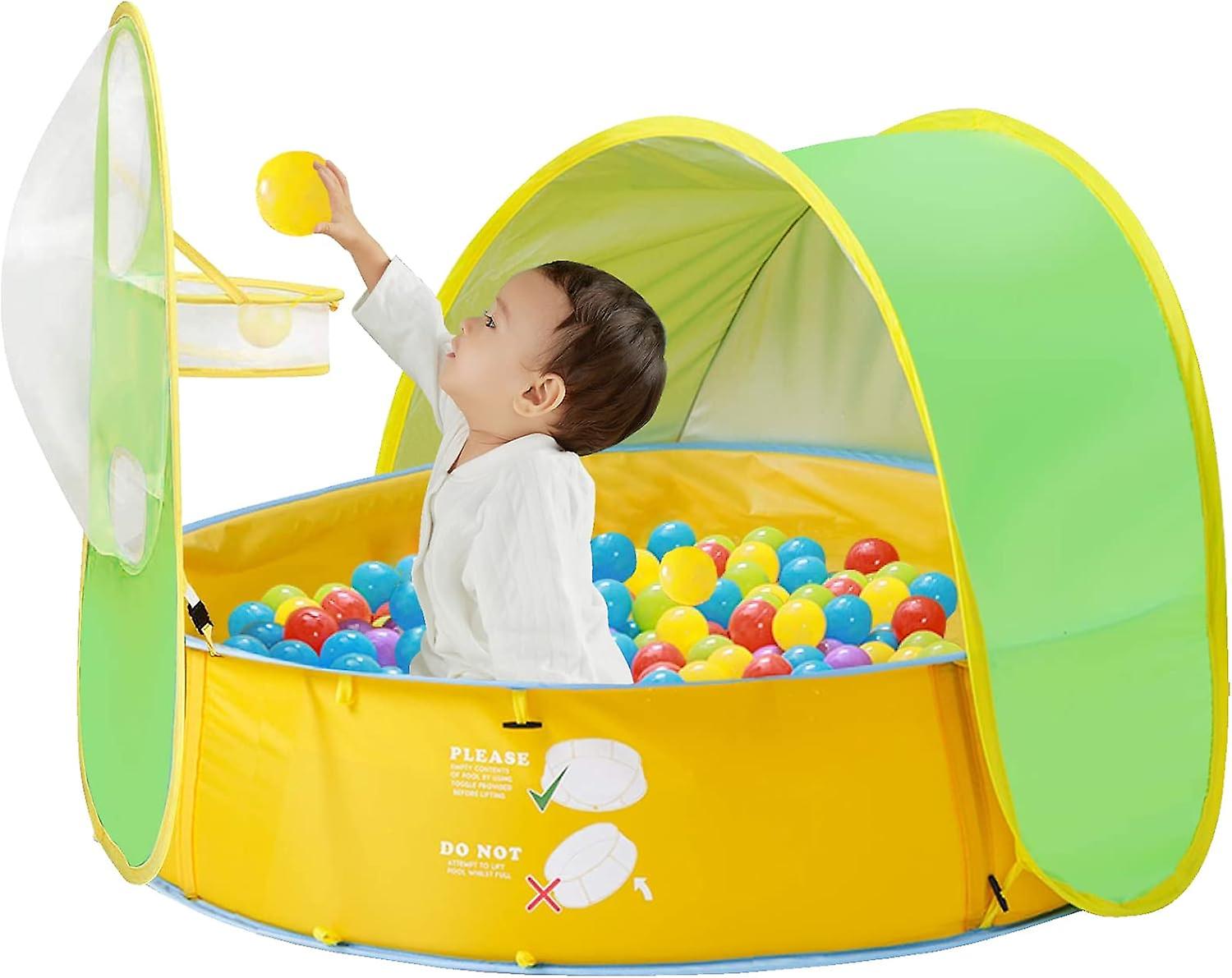 in 1 Paddling Pool Tent Portable Playground Sunscreen Swimming Pool Basketball Hoop