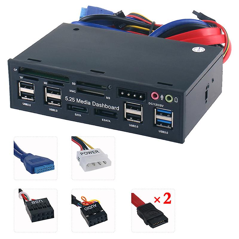 5.25 inch Multi-Function USB 3.0 Hub CF TF M2 SD MS Card Reader CD-ROM Front Panel Media Dashboard SATA eSATA o Headphone Mic