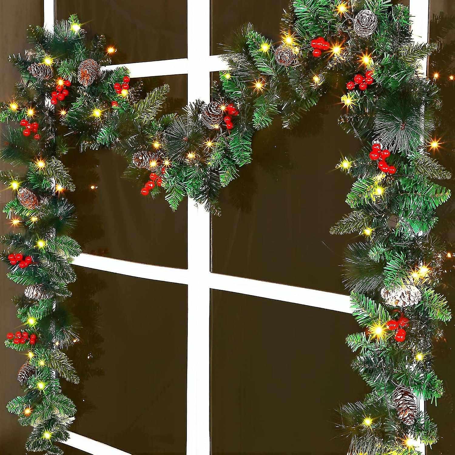 9 Foot Christmas Lighted Garland, Battery Operated Christmas Garland with Lights, Pre Lit Garland Wr