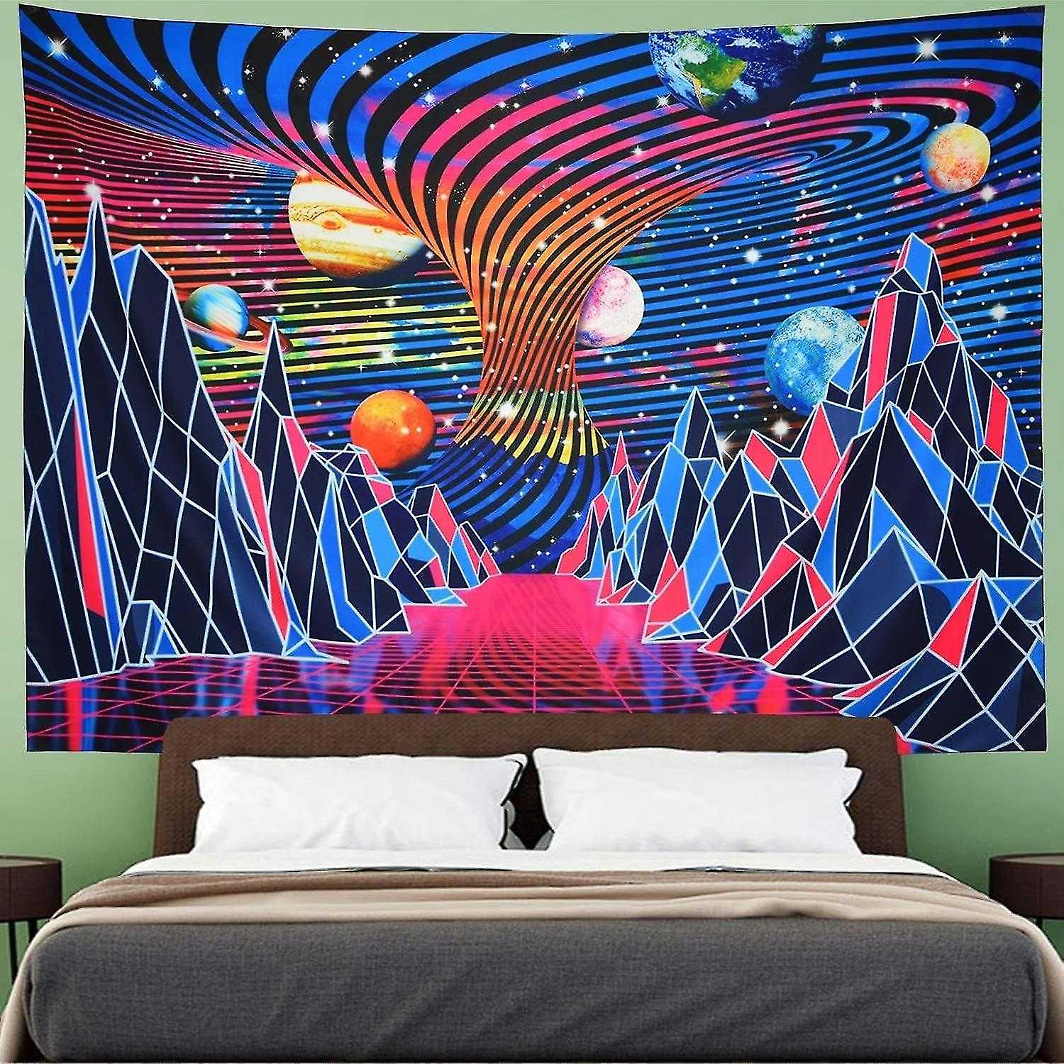 (Neon, M / 130x150cm)Wall Tapestry Mountain Planet Tornado Wave Tapestry Retro Abstract Space Landsc
