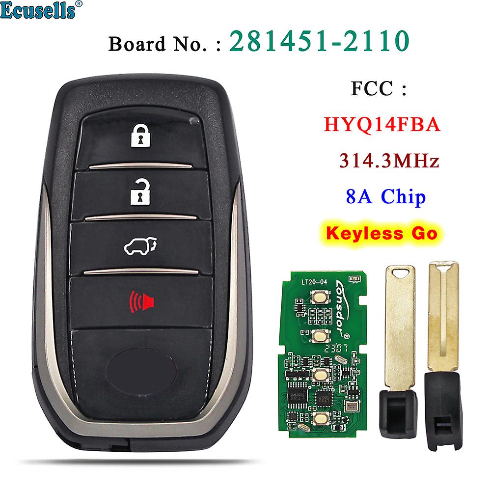 4 Buttons Smart Prox Keyless Go Remote Key 312/314.3mhz 8a Chip For Toyota Land Cruiser Board 281451-2110 Fcc: Hyq14fba