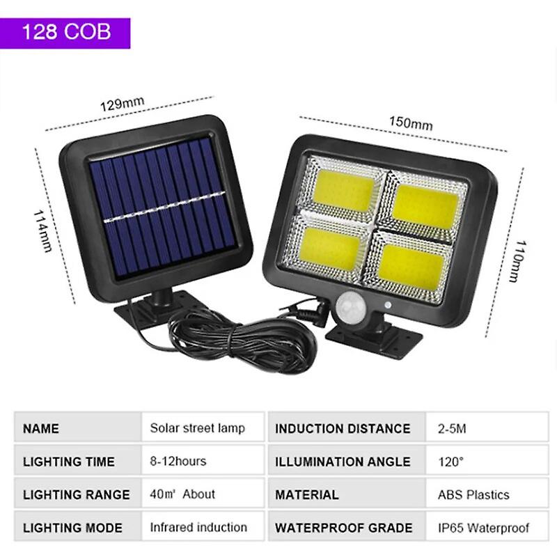 120 Cob Solar Street Lights Outdoor 3 Modes Motion Sensor Led Lamp Wired Security Sunlight Solar Powered Flood Wall Lights