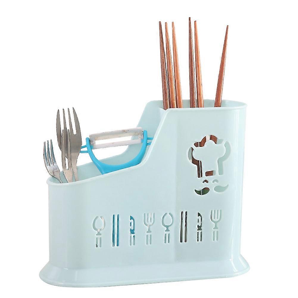 Plastic Multifunctional Draining Water Storage Holder Rack Box for Chopstick Spoon(Blue)