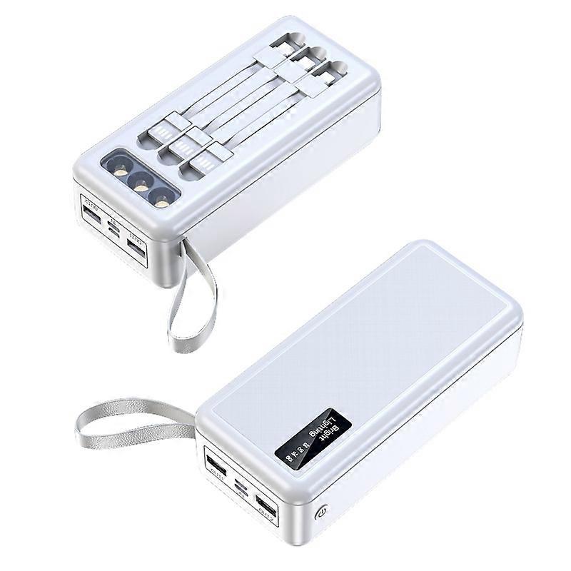 KAMRY A89 30000mAh High-Capacity Power Bank with PD Charge 22.5W, Built-in 3 Cables, and LED Flashli