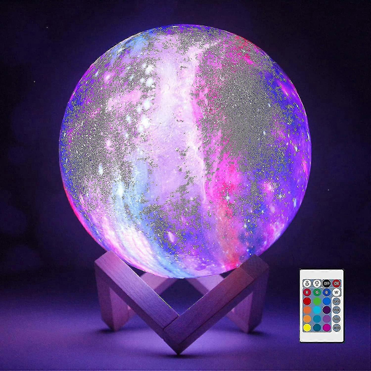 3Dギャラクシームーンランプ照明 - クールなキッズギャラクシームーンナイトライト、16 Ledカラー、タッチ&リモコン、木製スタンド - 3 4 5 6 7のユニークなギフト