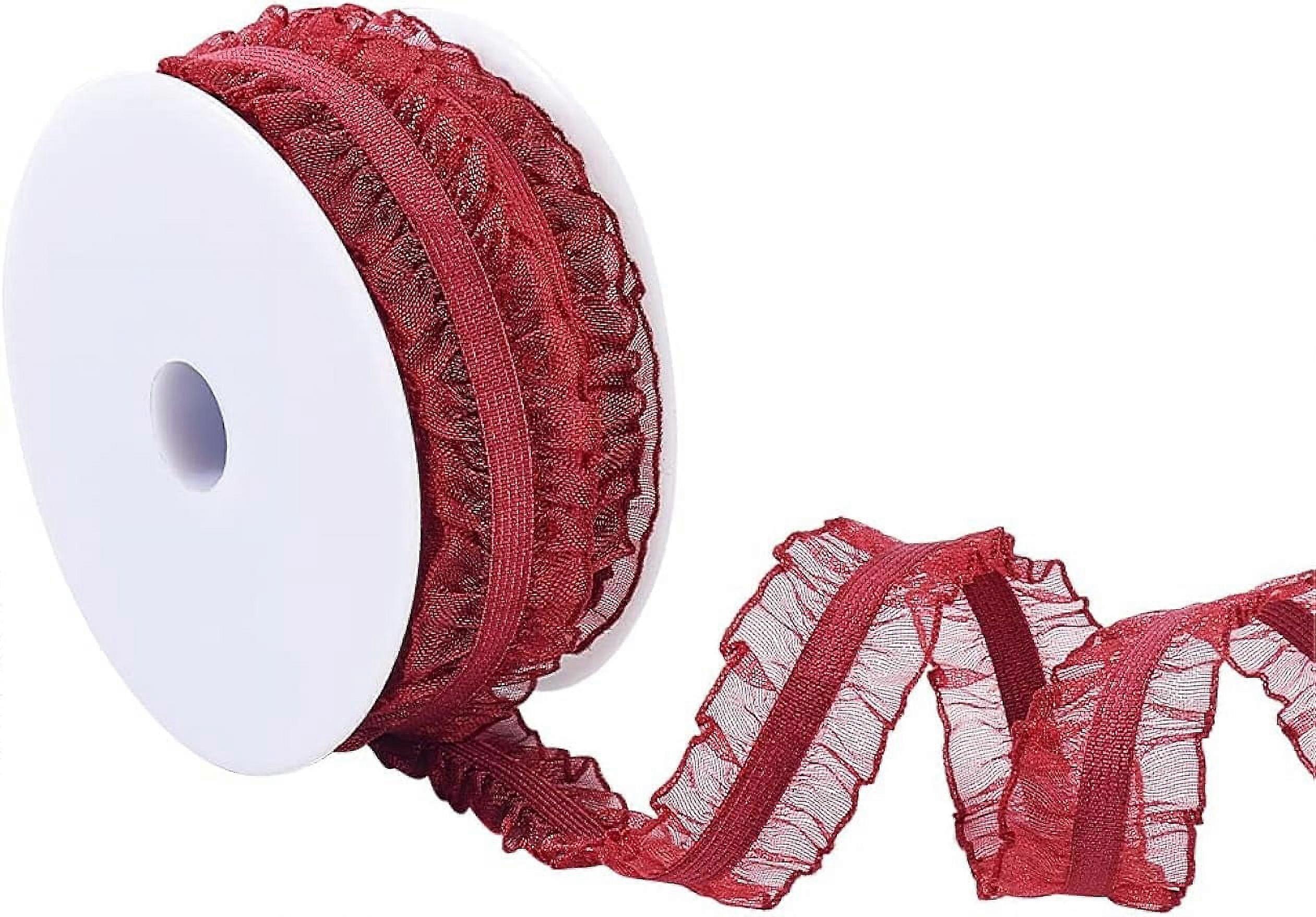 10Yards Double Ruffle Lace Trim FireBrick 3/4 inch Wide Ruffle Stretch Elastic Edging Trim Red Pleated Fabric Lace Ribbon