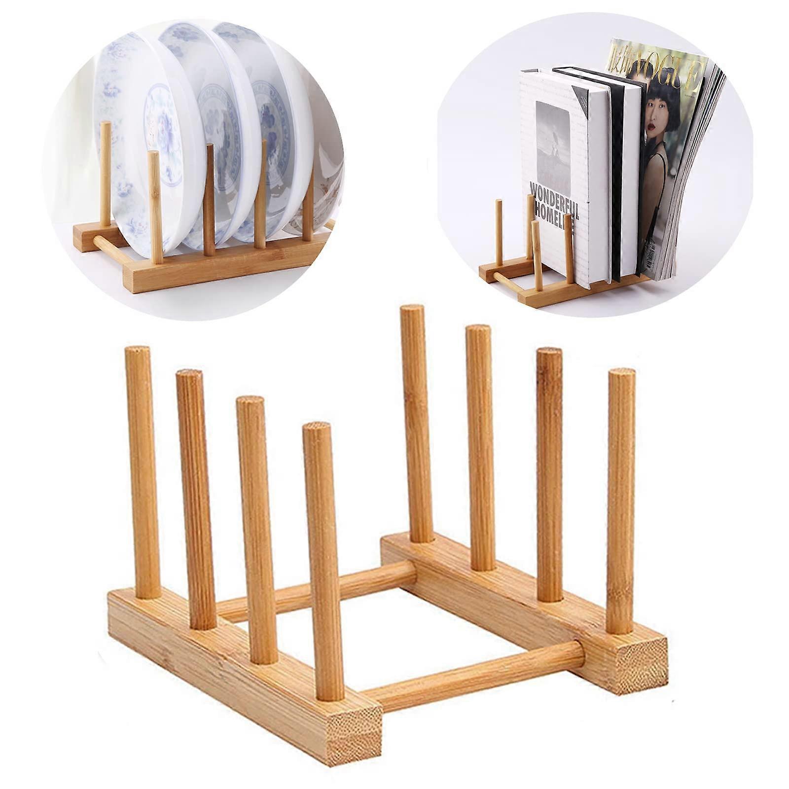 Bambu diskställare, diskställare i trä, diskställare i trä, diskställare förvaring, för tallrikar, skålar, koppar, grytlock, skärbrädor, böcker - 3 comp