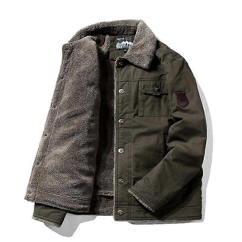 Winter Thick Bomber Jacket Fleece Lined Warm Coat Men Solid Color Lapel Outerwear
