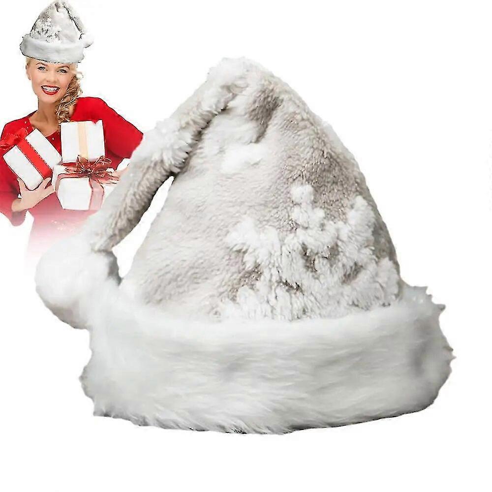 Snowflake Santa Hat Christmas Hat Santa Hat With Snowflake For Adults Reusable Fluffy Plush With Snowflake Pattern For Christmas