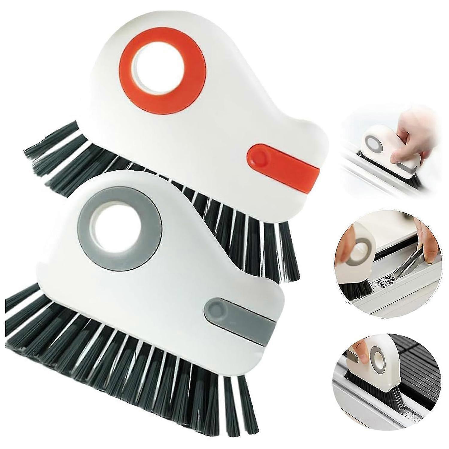 2-in-1 Groove Cleaning Brush, Window Track Cleaning Tools, Multifunction Hard Bristle Crevice Cleaning Brush with Hidden Scraper