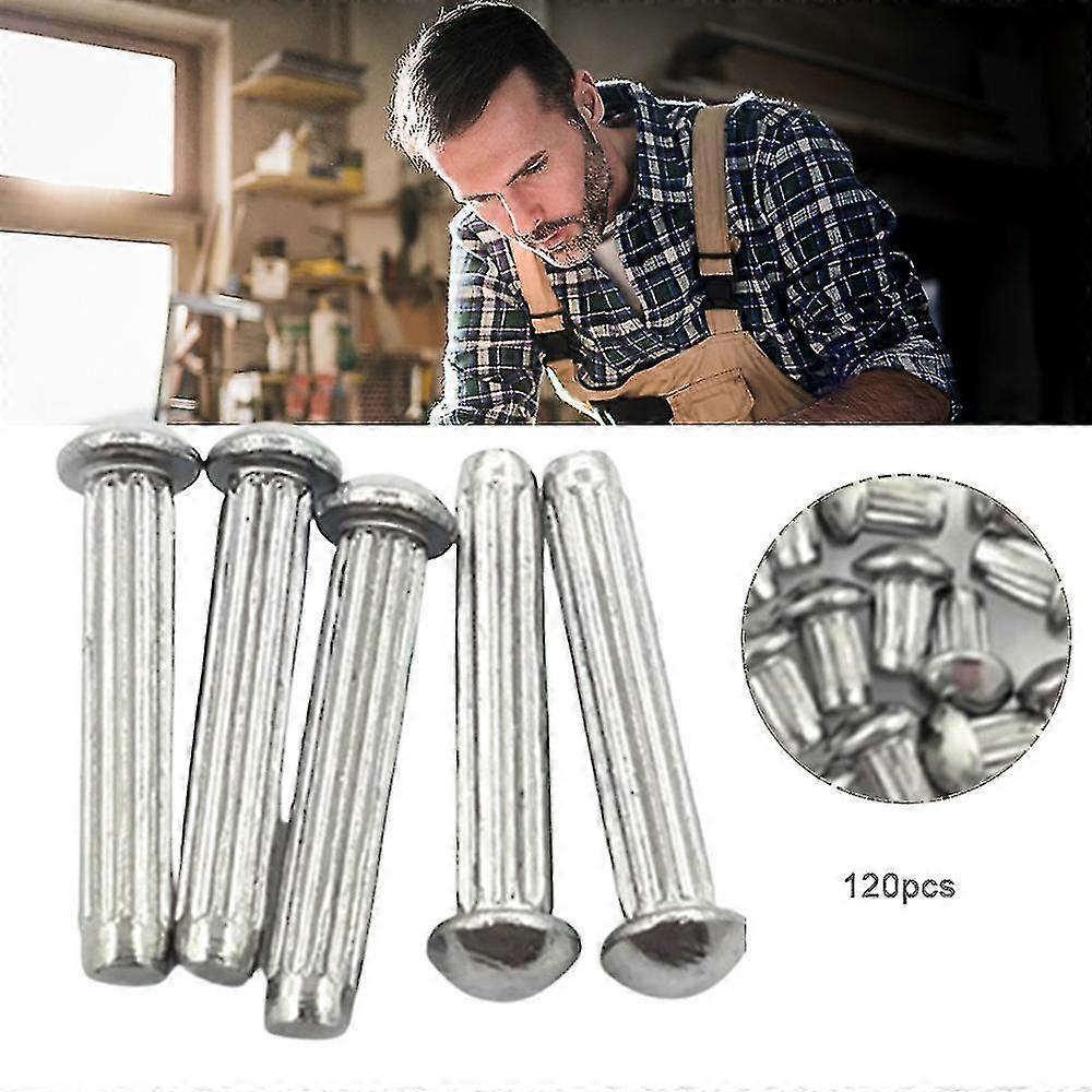 120pcs Solid Rivets Set Stainless Steel Knurled Rivets Boxed Half Round Rivets