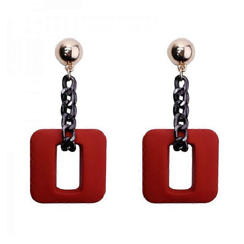 Set 2 perechi cercei geometrici, Lemn, Rosu/Negru