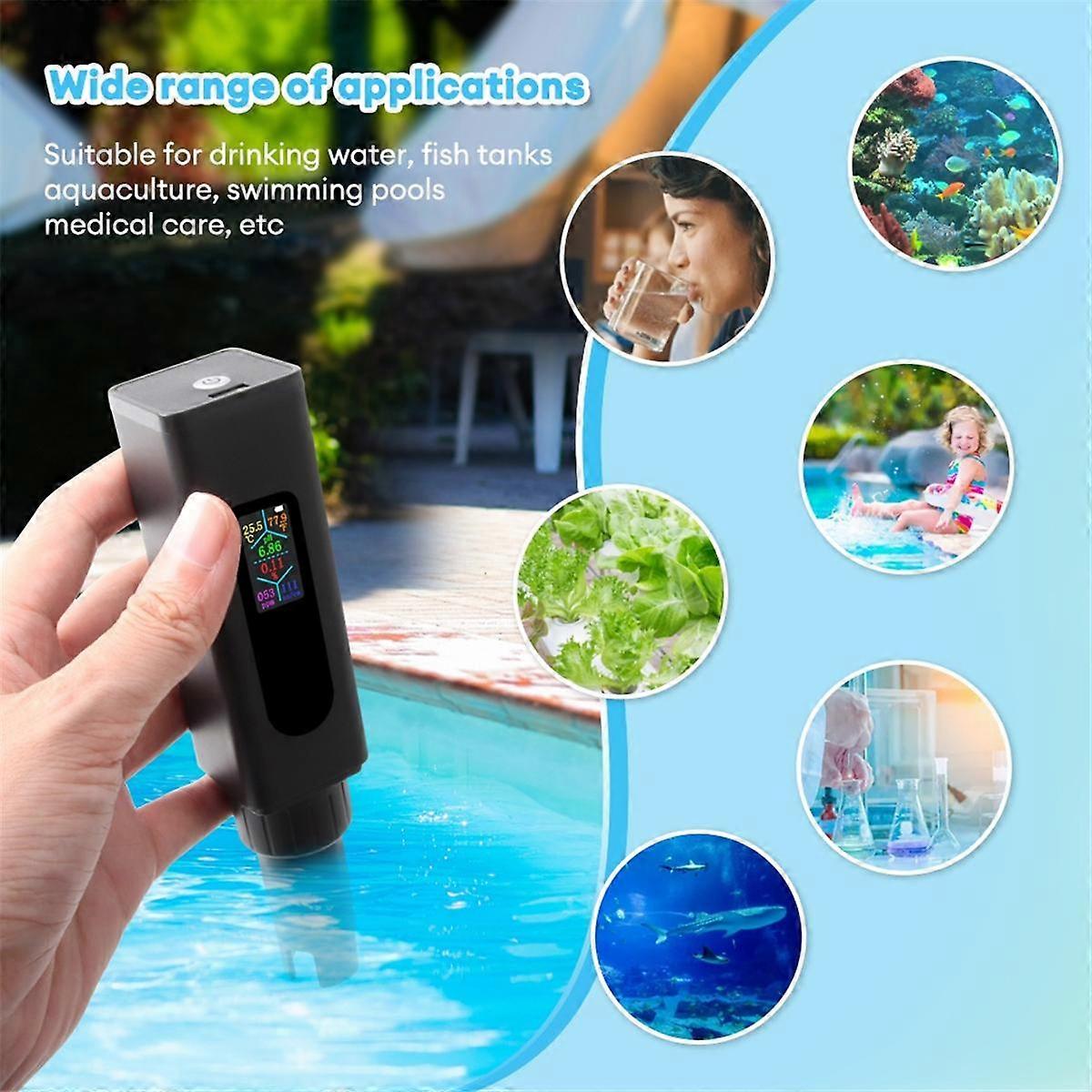 5 in 1 Salinity Meter PH Water Quality Tester Digital EC TDS TEMP Monitor Rechargeable Test for Aquarium Hydroponic Pool