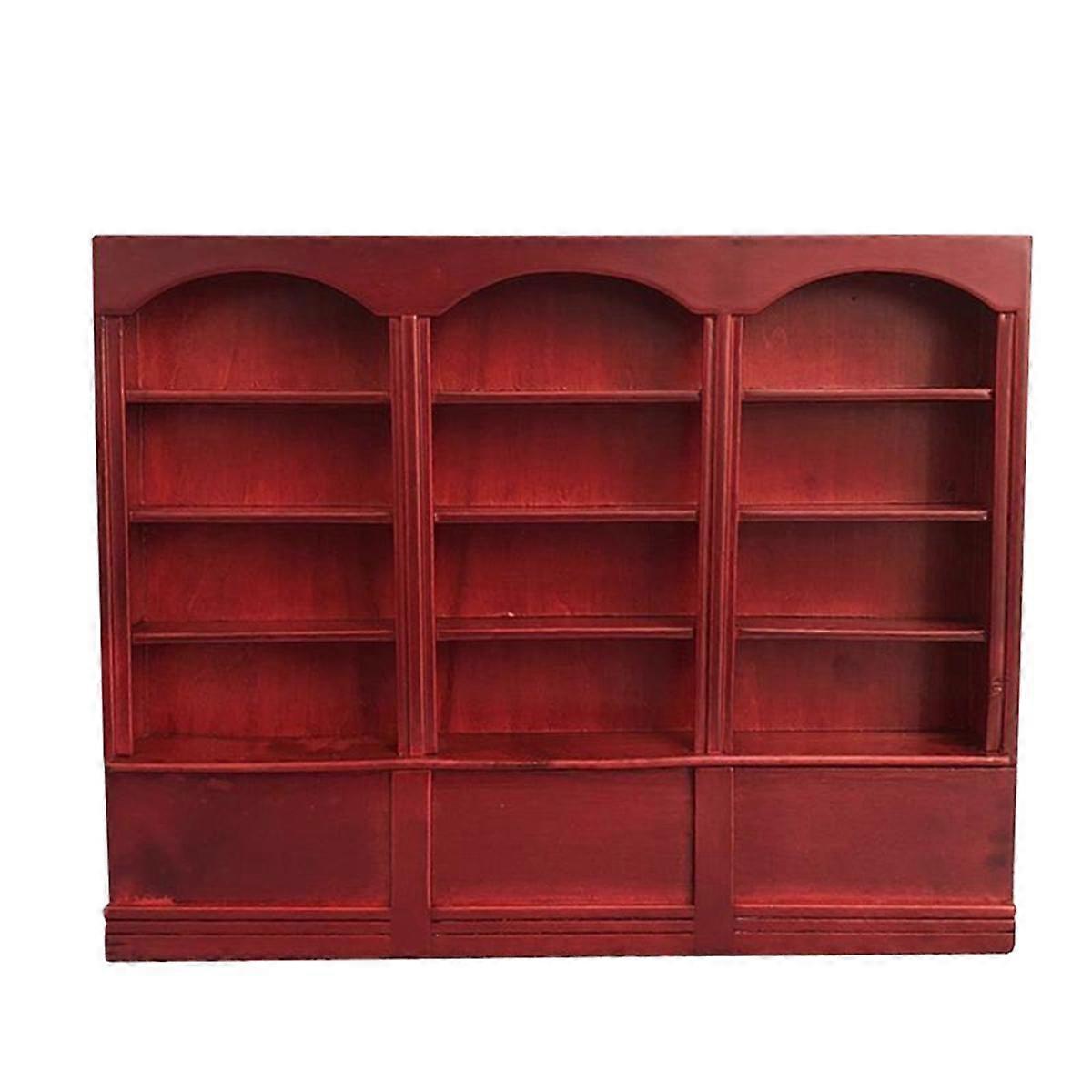 1/12 Scale Miniature Display Cabinet Dolls House Mini Furniture Glass Bookcase Red