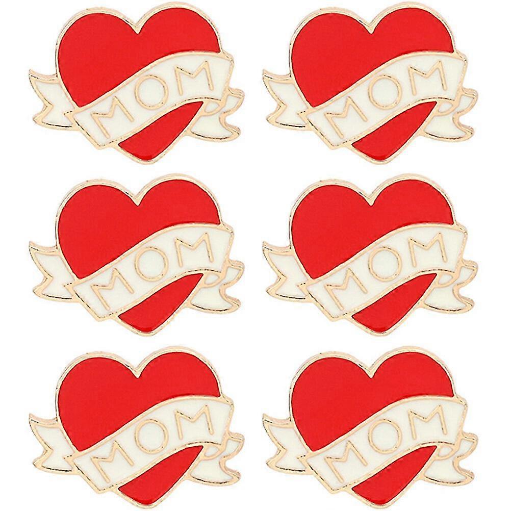 6pcs Heart Shaped Brooches with MOM Word Clothing Lapel Pin Mother's Day gift