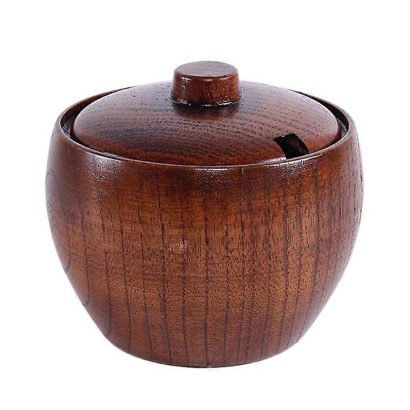 Solid Wood Jar Sugar Bowl Salt Pepper Seasoning Box Japanese Style with and Lid Kitchen Tool