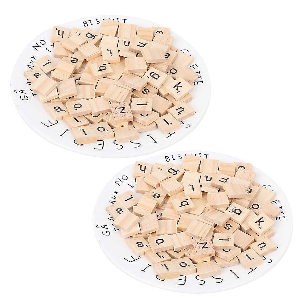 2 Set Wood Tiles Puzzle Blocks Crafts Educational Tools Handicrafts for 26 English AlphabetLowercase English Alphabet Wood Plate Mixed Set