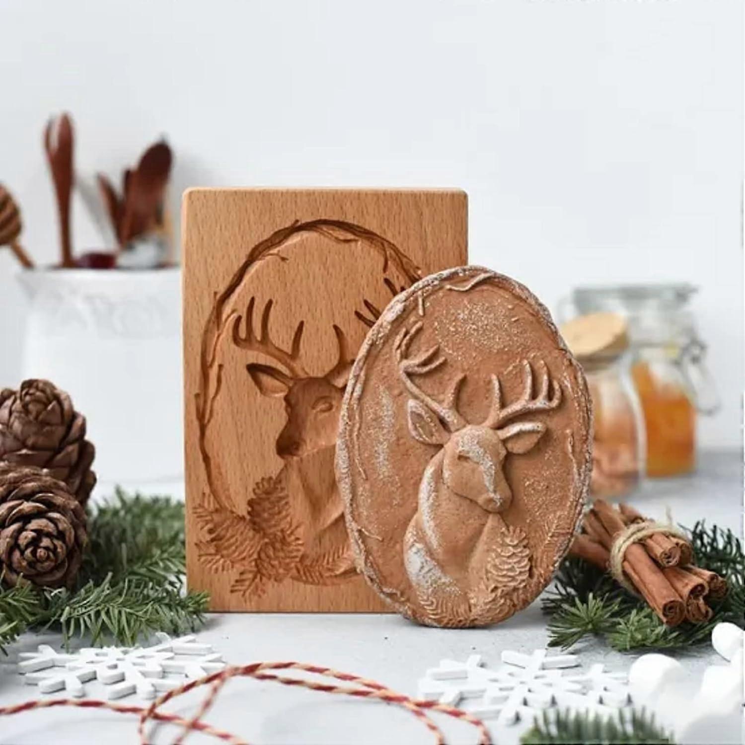 1 pcs Wooden Cookie Molds, Wooden Cookie Biscuit Mold Baking Cookie Mold Wooden Carved Mold Cookie Cutter Embossing Mold, DIY Shapes Cookie Stamp,Gin