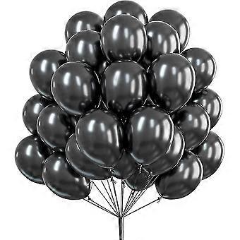 Black Balloons, 50 Pcs Acsergery 12 Inch Metallic Balloons And 20m Ribbon, Black Metallic Gift