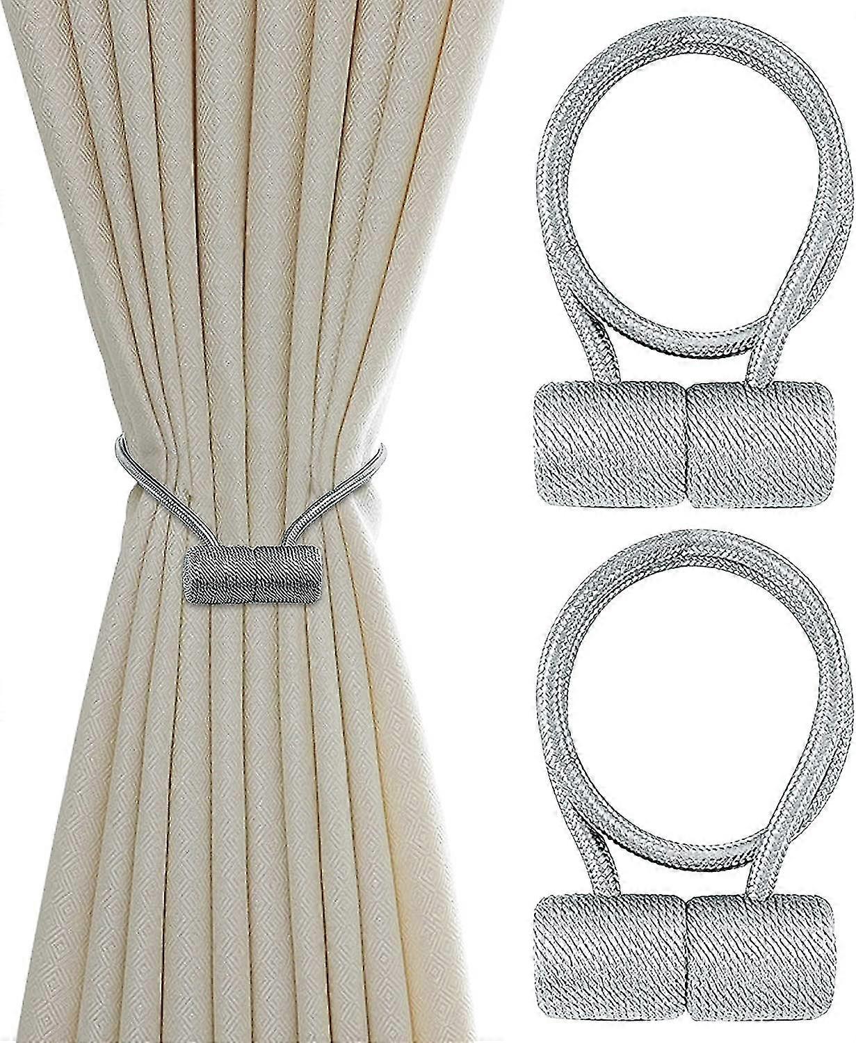 Magnetic Curtain Tiebacks, Curtain Decorative Rope, Window Curtain Holdbacks Tie Drapery Buckle (gray)